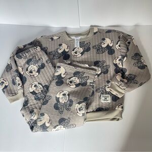 Kids Disney Quilted Minnie Mouse Animal Print Tan Sweatshirt & Pant Set- size 6X
